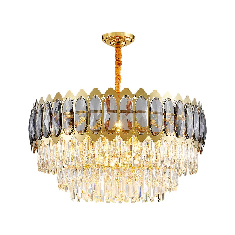 Contemporary Silver Drum Chandelier Light with Crystal Prismatic Design - 6 Heads