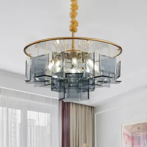 Contemporary Smoke Gray Crystal Chandelier Lamp - Circle Design - 8 Lights Pendant Ceiling Fixture