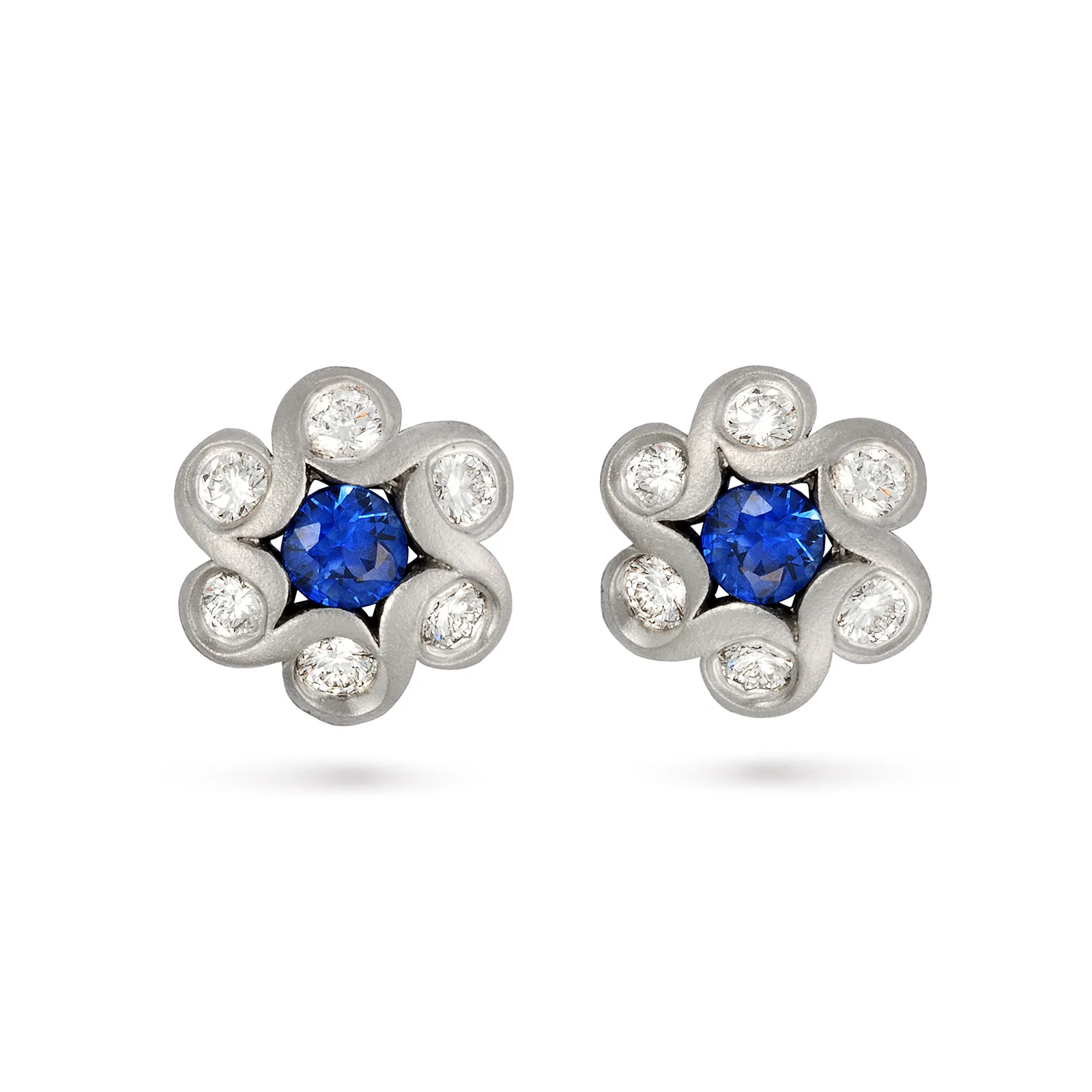 Contour Blue Sapphire and Diamond Whirlpool Earrings