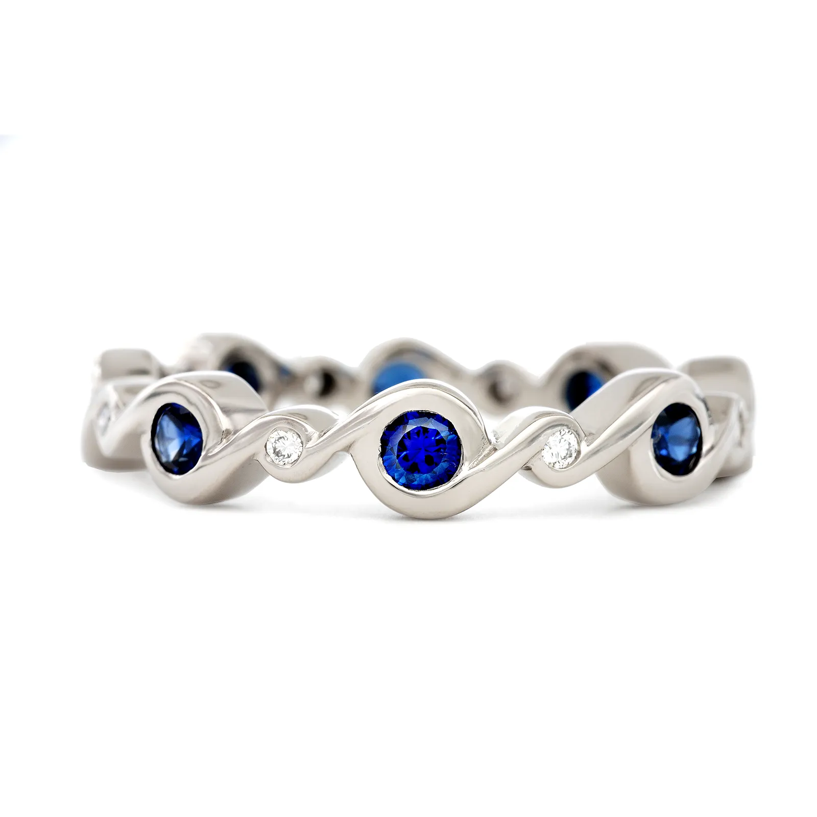 Contour Entwined Blue Sapphire and Diamond Stack Band