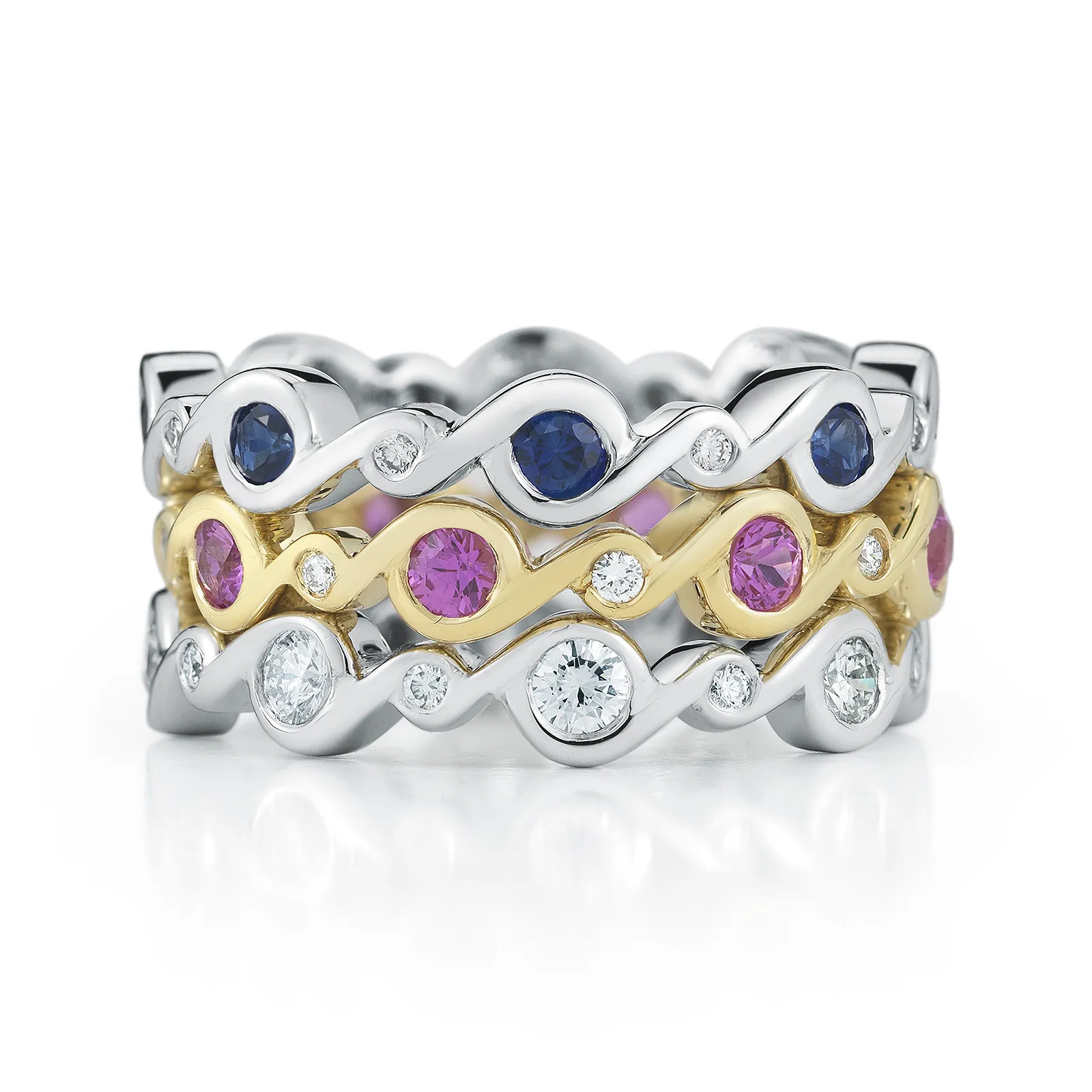 Contour Entwined Blue Sapphire and Diamond Stack Band