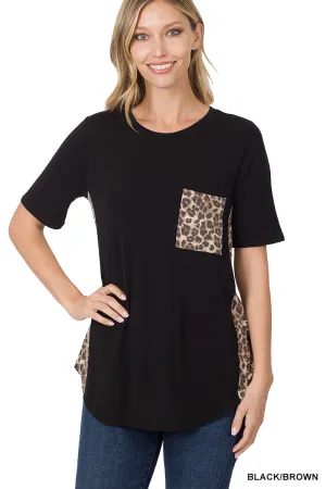 Contrast Side Panel Leopard Front Pocket Top