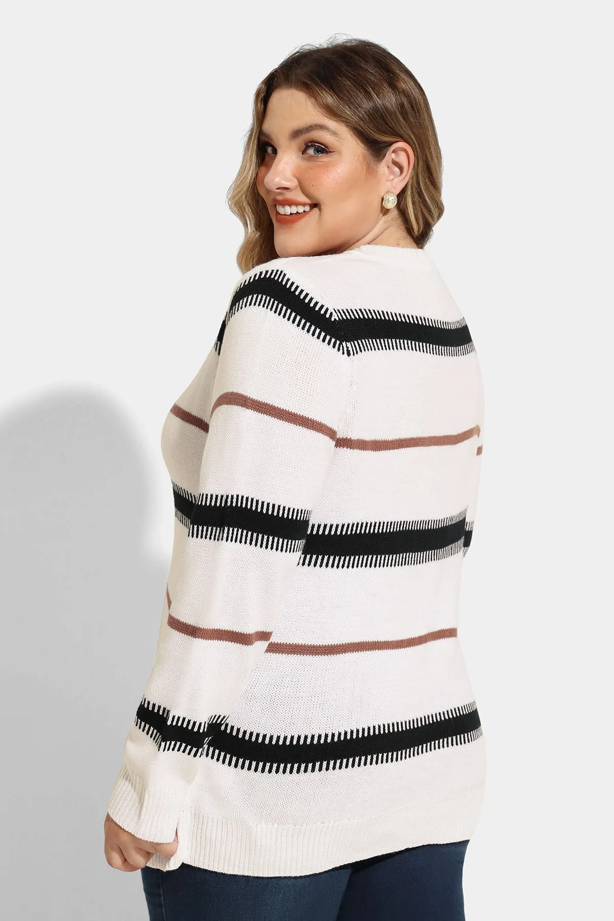 Contrast Striped Woolen Pullover Sweater