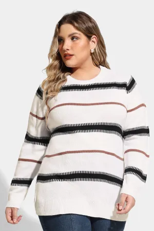 Contrast Striped Woolen Pullover Sweater