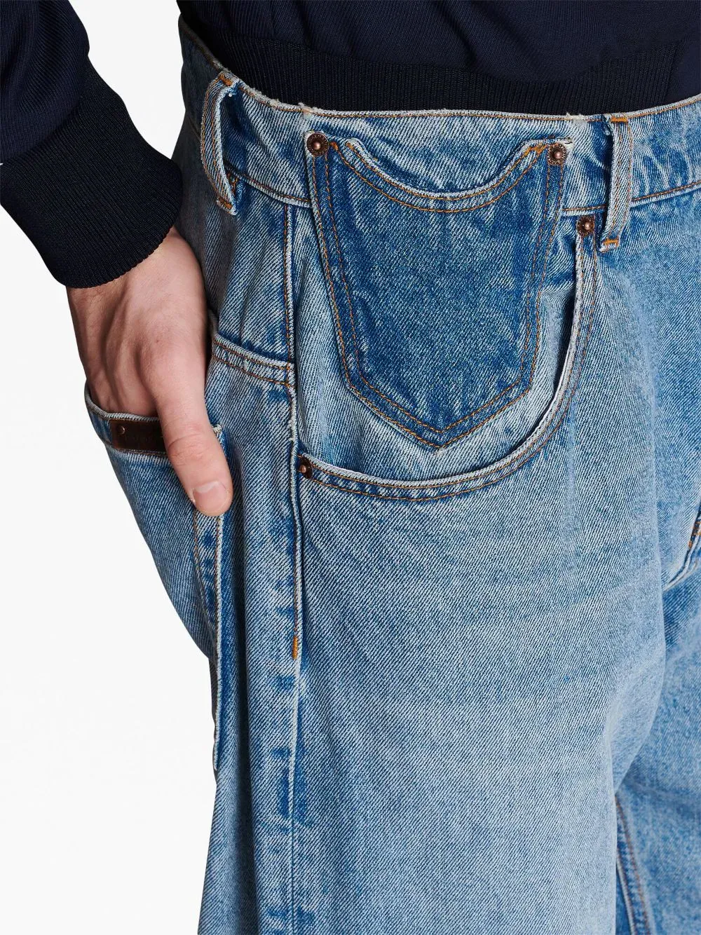 Contrasted Pocket Loose Denim Jeans