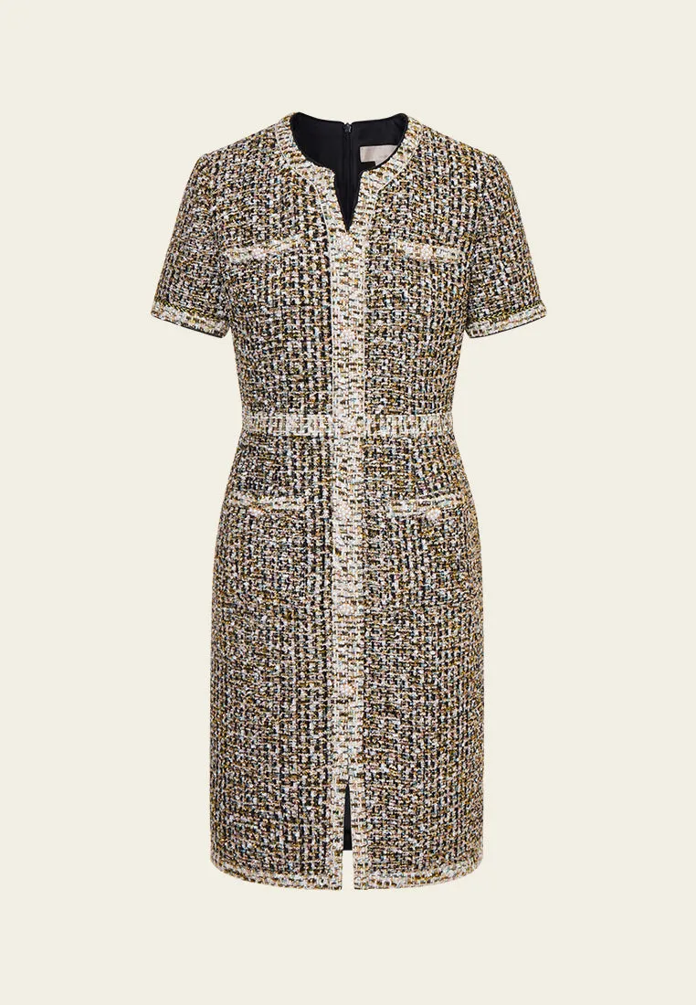 Contrasting-trim Mixed Tweed Dress