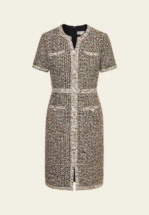 Contrasting-trim Mixed Tweed Dress