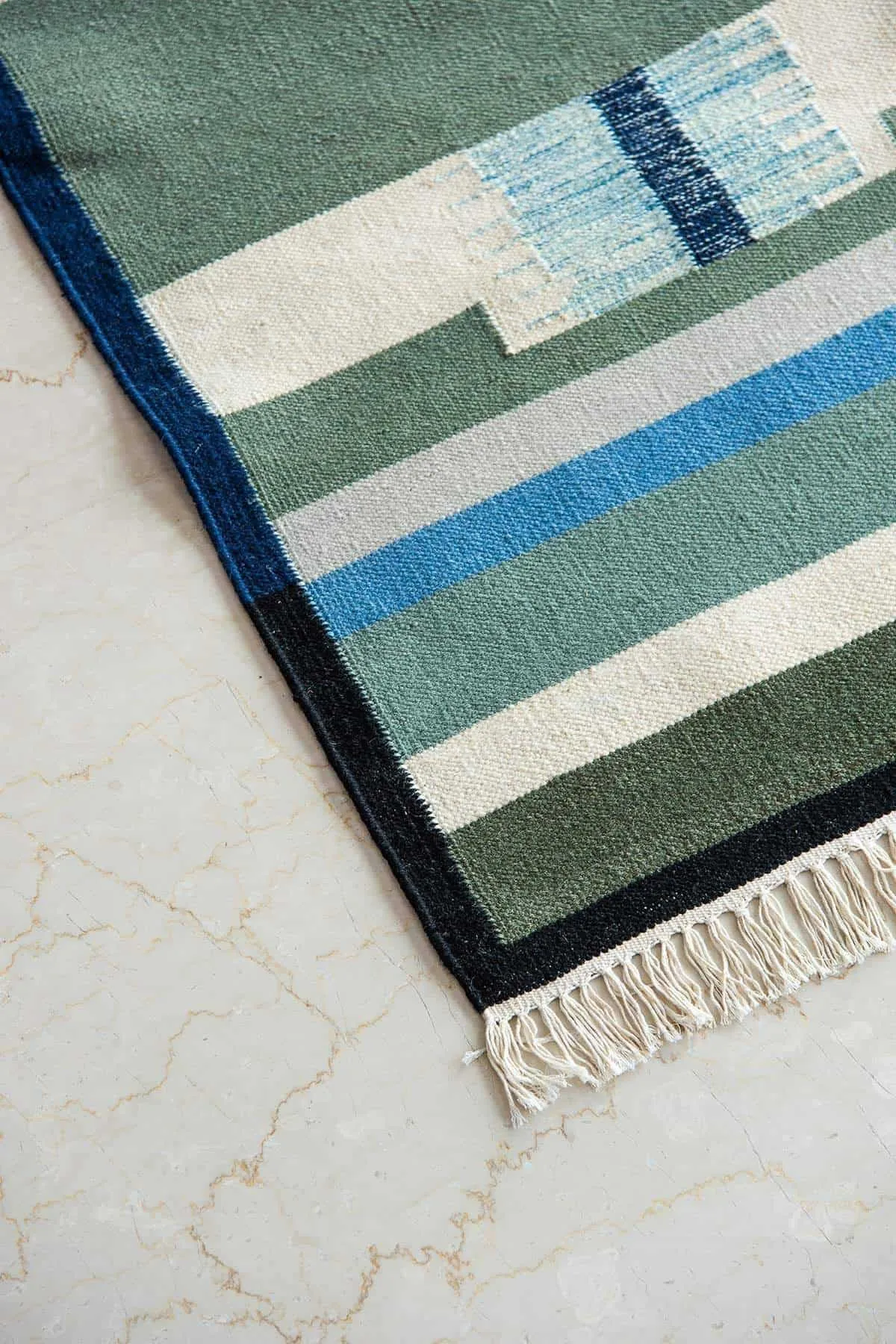 Cool And Calm Nomadic Woven Rug (Blue And Green)