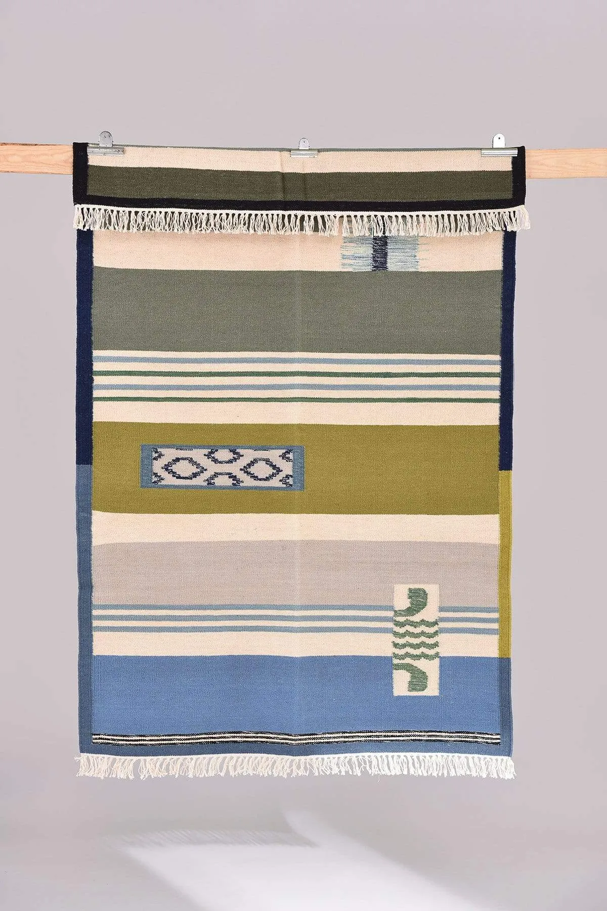 Cool And Calm Nomadic Woven Rug (Blue And Green)