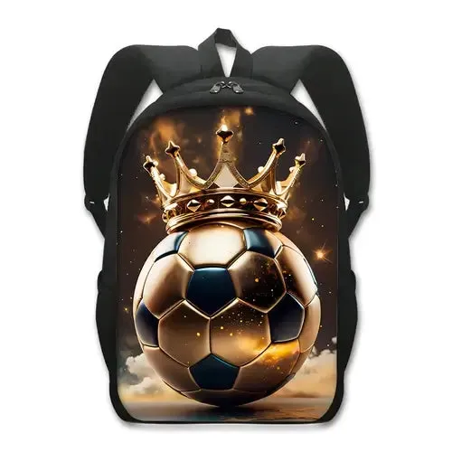 Cool Golden Soccer with Crown Print Backpack Football Sport Rucksack