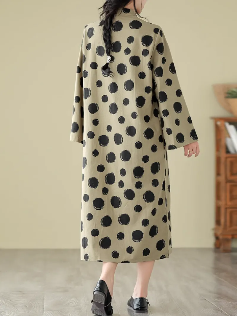 Cool Loose  Polka-Dot Mid-Length A-Line Dress