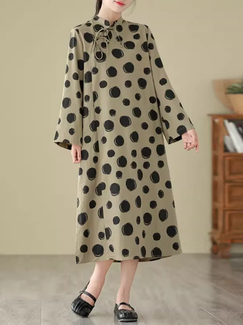 Cool Loose  Polka-Dot Mid-Length A-Line Dress