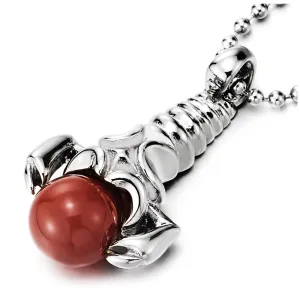 COOLSTEELANDBEYOND Scorpion King Necklace Pendant with Red Bead Ball, Stainless Steel Necklace for Men and Women