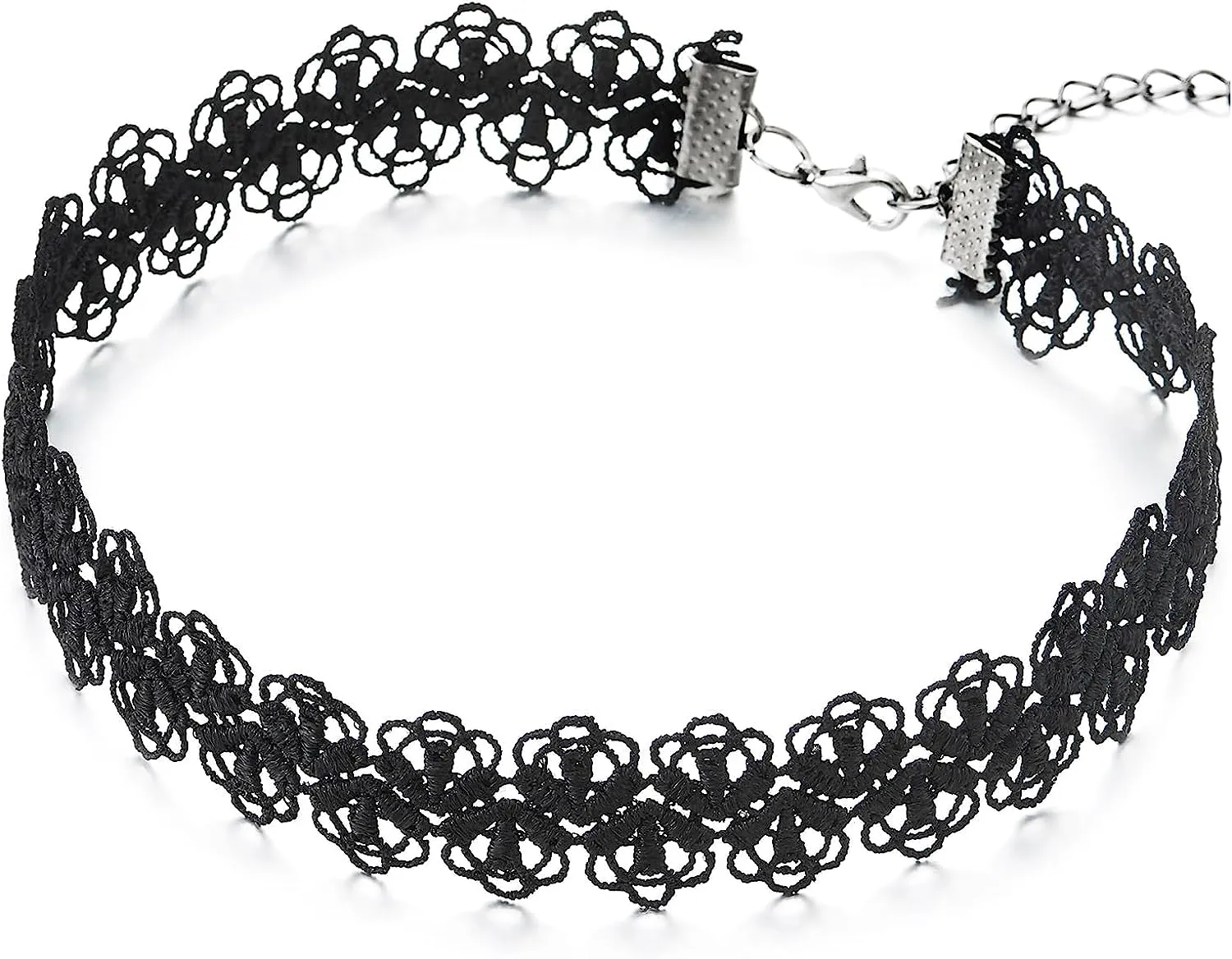 COOLSTEELANDBEYOND Womens Black Lace Flower Tattoo Choker Necklace