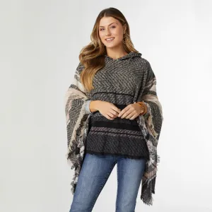 Copacabana Hooded Poncho - Black/Dusty Rose