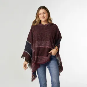 Copacabana Hooded Poncho - Burgundy/Navy