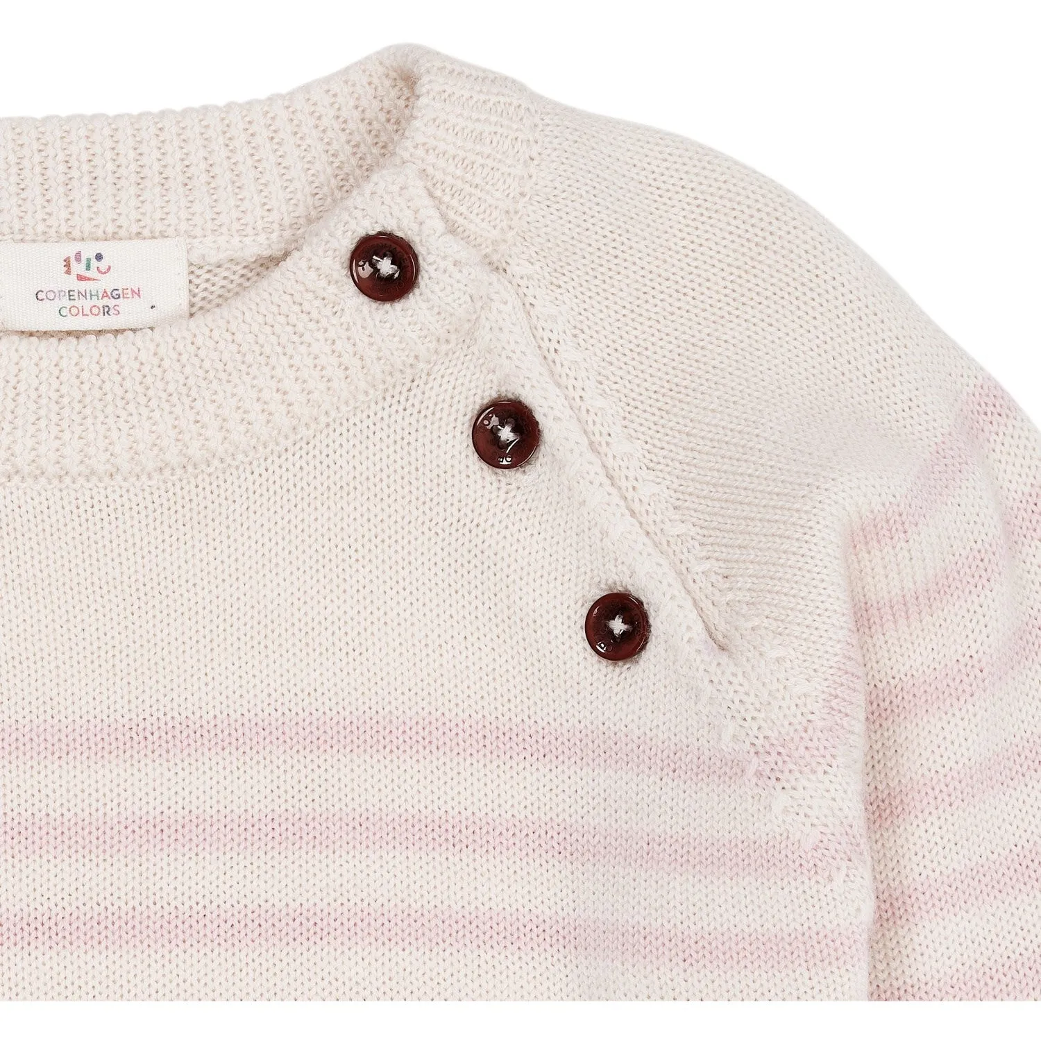 COPENHAGEN COLORS Cream/Dusty Rose Stripe Merino Classic Striped Pullover