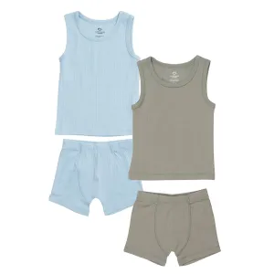 COPENHAGEN COLORS Lt. Grey/ Lt. Blue Comb. Core Rib Jersey 2Pack Tank-Top And Boxer Shorts