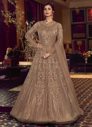 Copper Embroidered Wedding Anarkali Gown