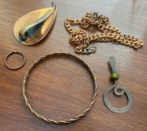 Copper Jewelry Lot Bangle Ring Chain Pendant Modernist