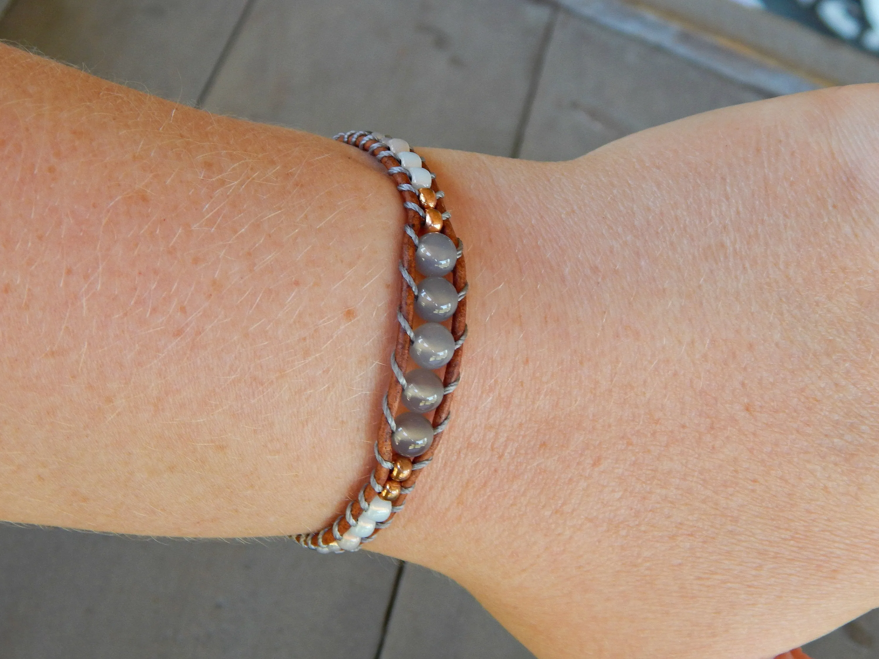 Copper Navy Gray Agate Center Stack bracelet