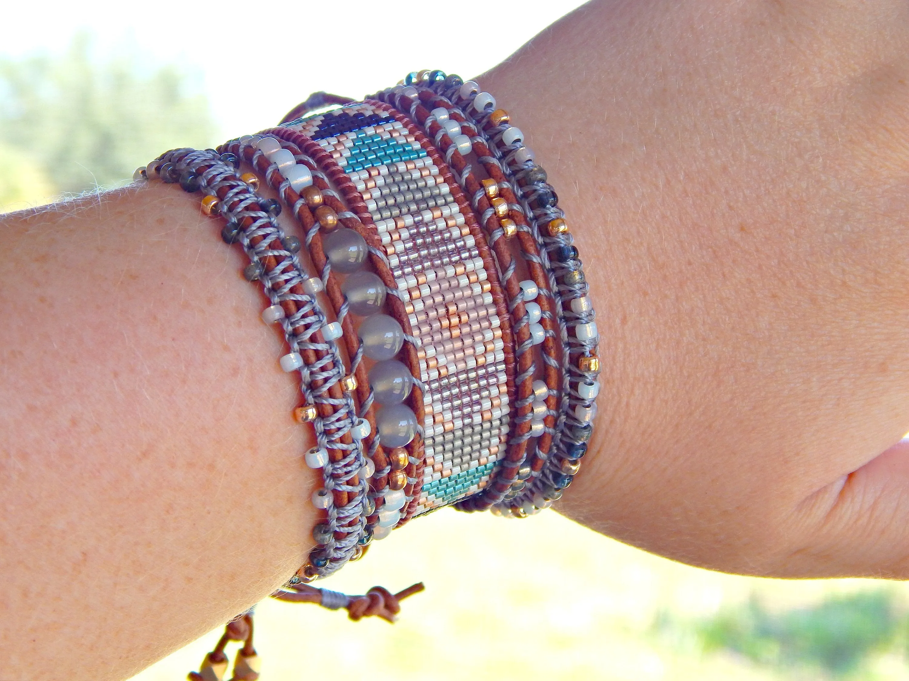 Copper Navy Gray Agate Center Stack bracelet