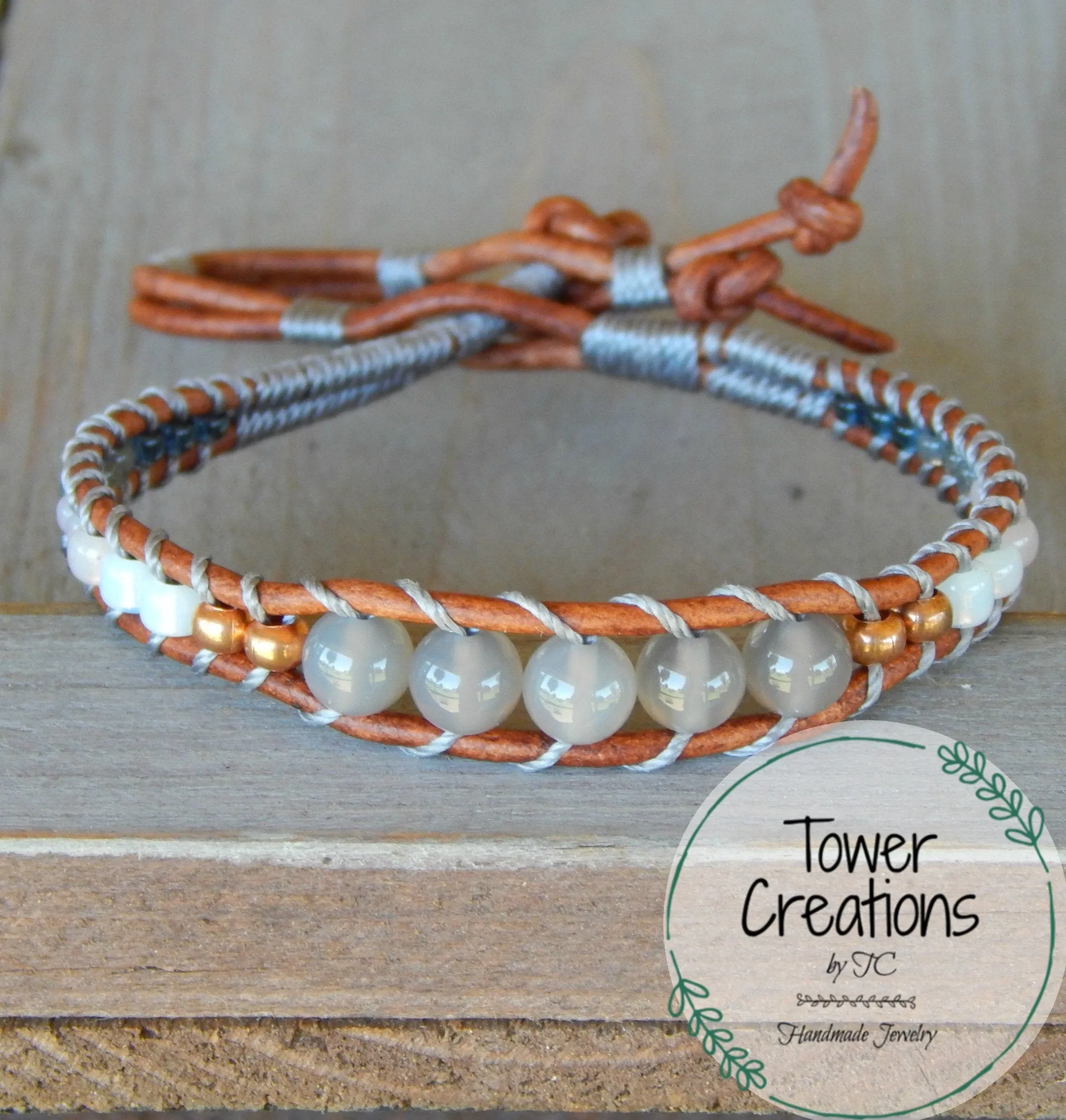 Copper Navy Gray Agate Center Stack bracelet