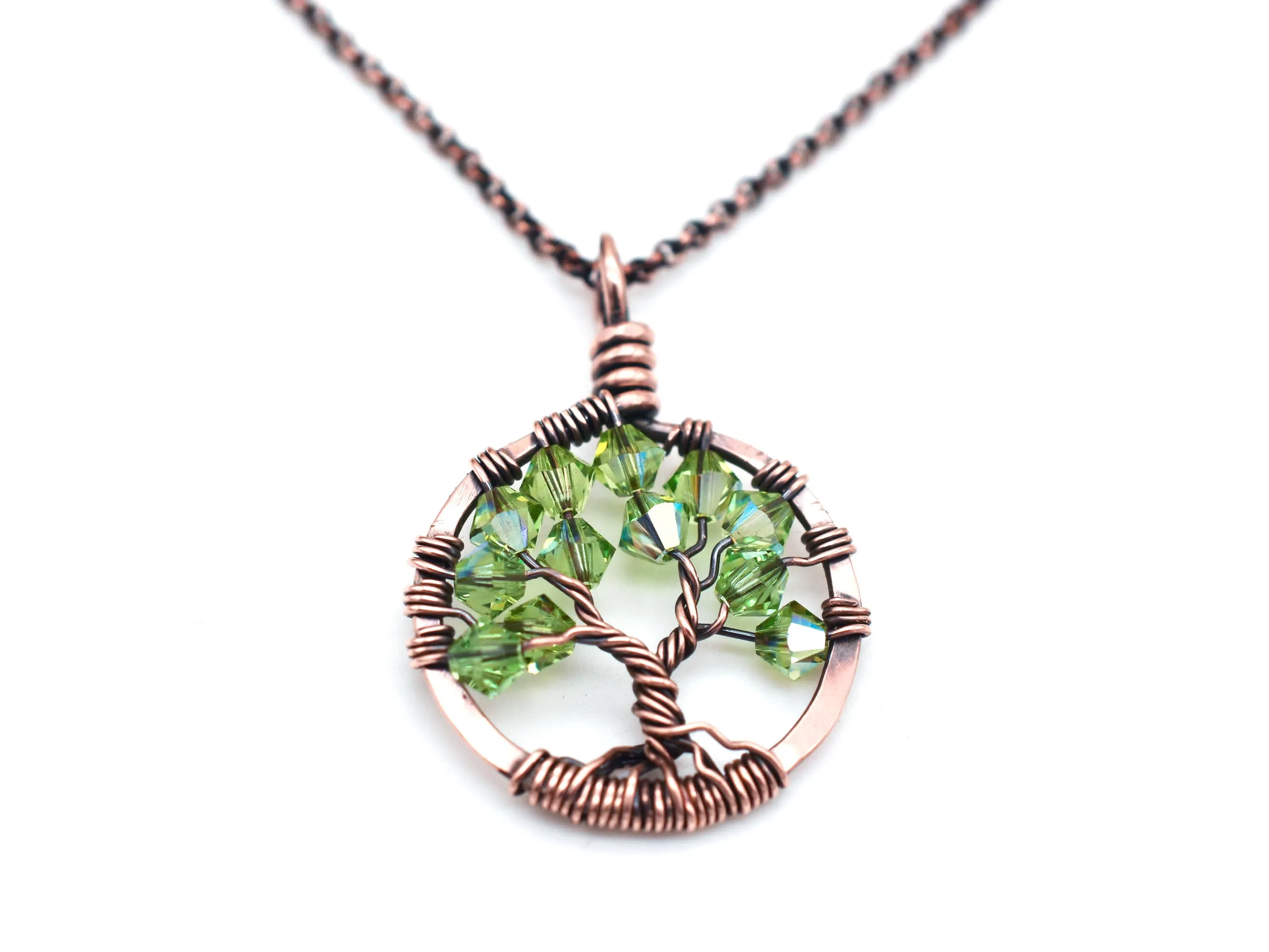 Copper Peridot Tree of Life Crystal Necklace (August)