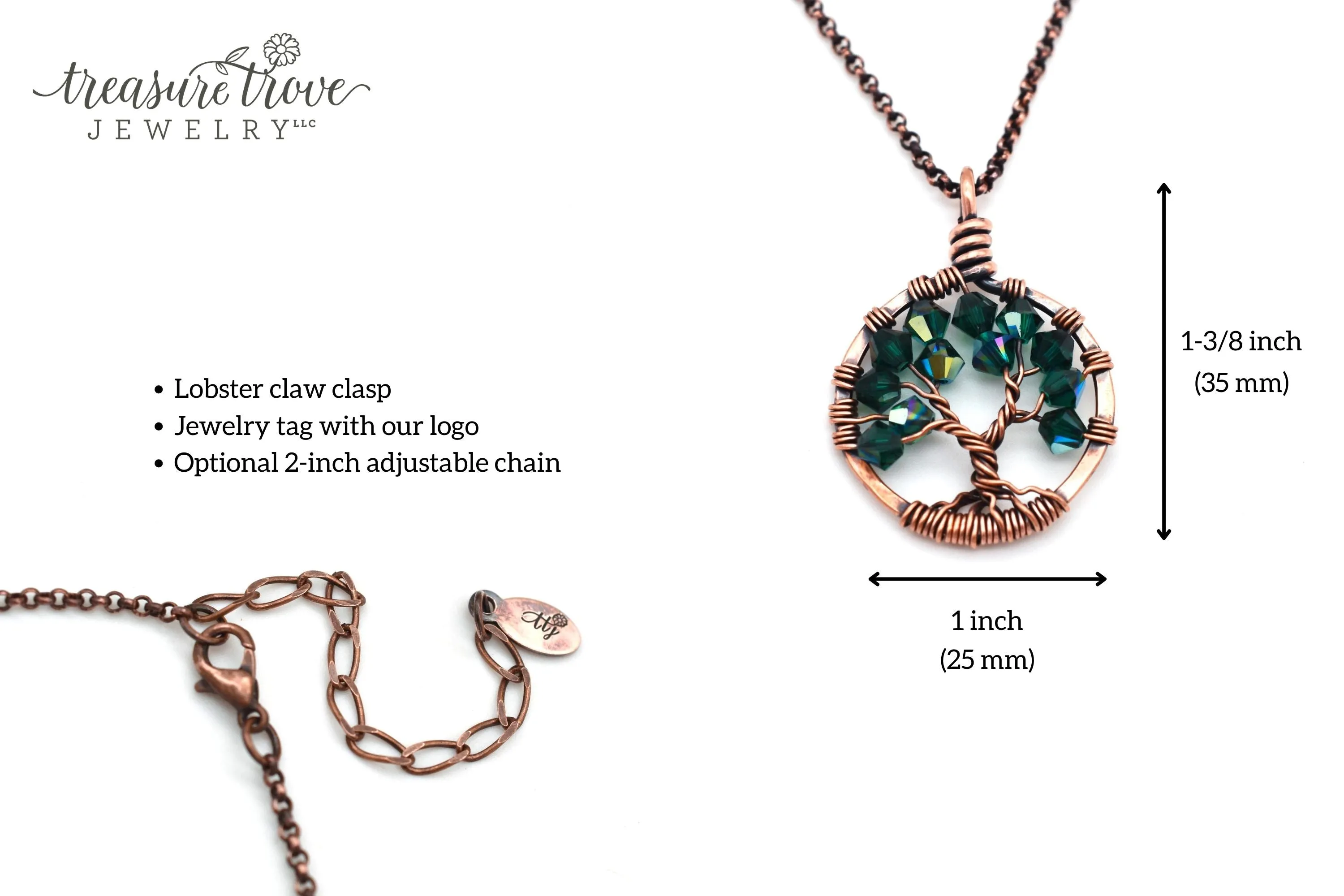 Copper Peridot Tree of Life Crystal Necklace (August)