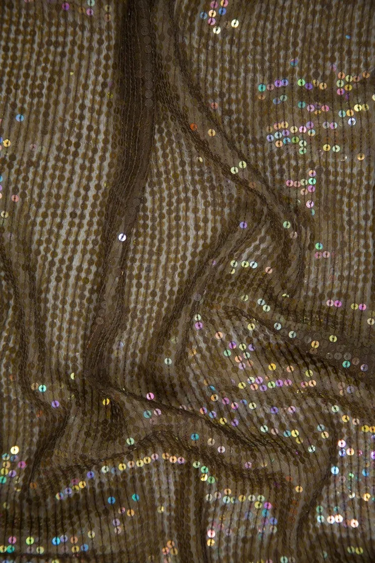 Copper Sequins & Beads on Silk Chiffon JEC-132-44 Fabric