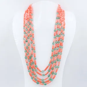 Coral and Aventurine Necklace Beaded Necklace Coral and Quartz Gemstone Necklace Green and Orange Necklace Sarafa Necklace SKU 6143321