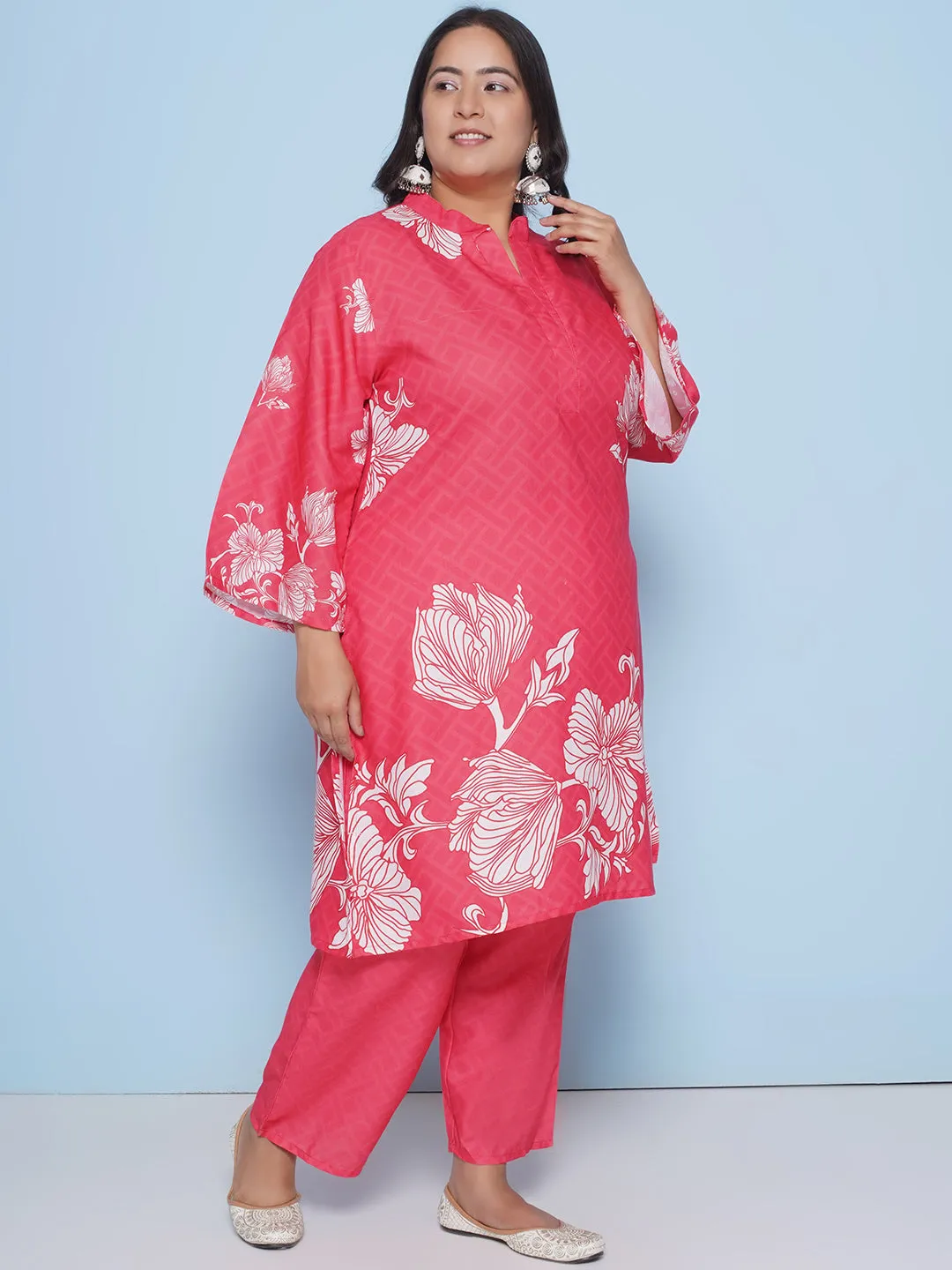 Coral Color Printed kurta with Pants