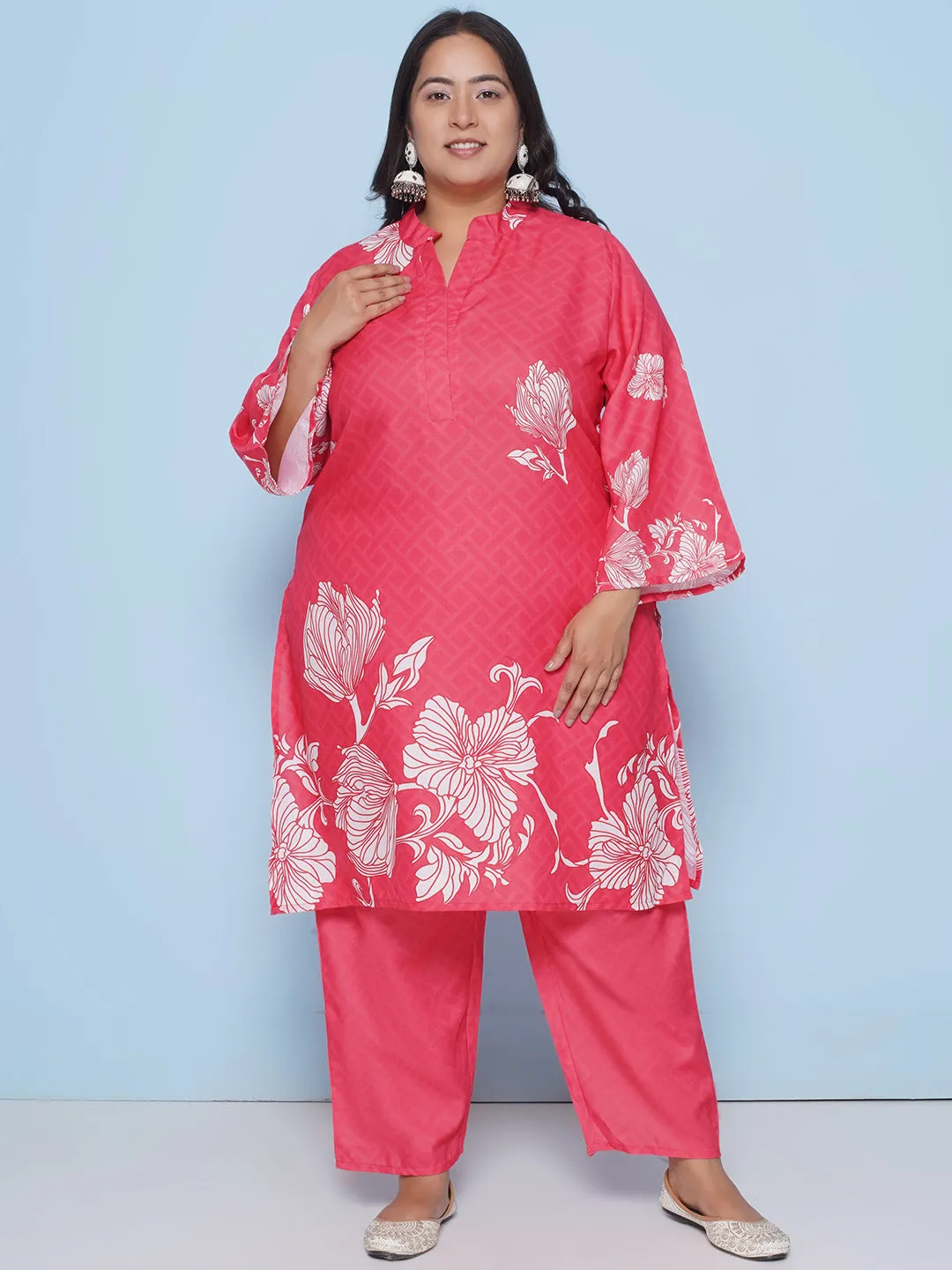 Coral Color Printed kurta with Pants