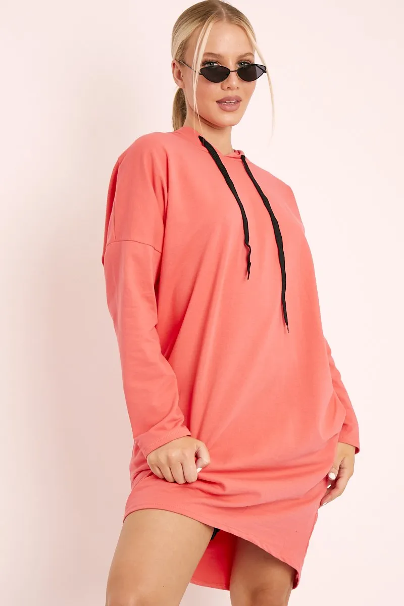 Coral Oversized Hoodie Jumper Dress - Mariah