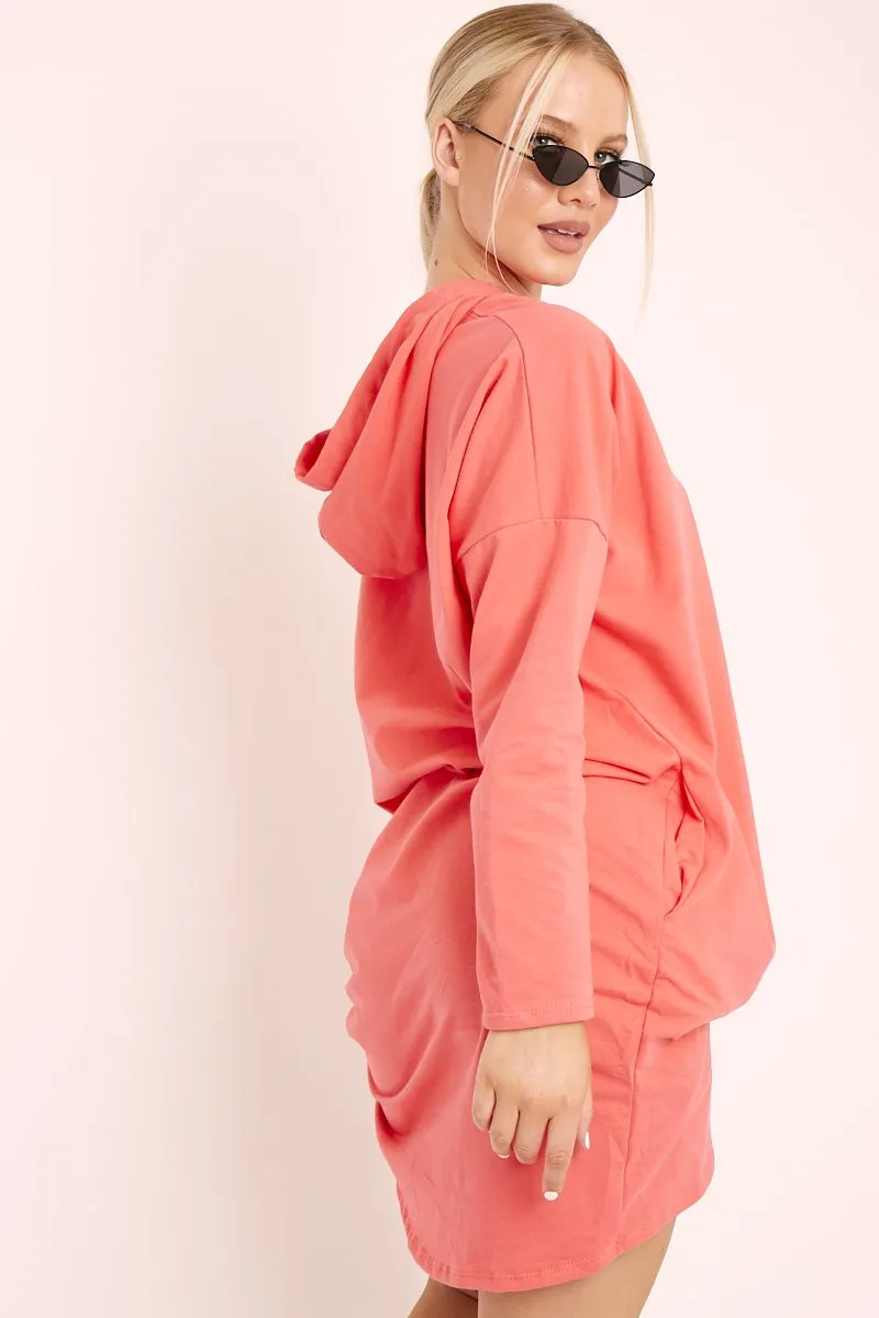 Coral Oversized Hoodie Jumper Dress - Mariah