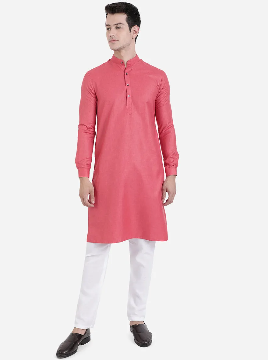 Coral Pink Solid Regular Fit Modi Kurta | JadeBlue