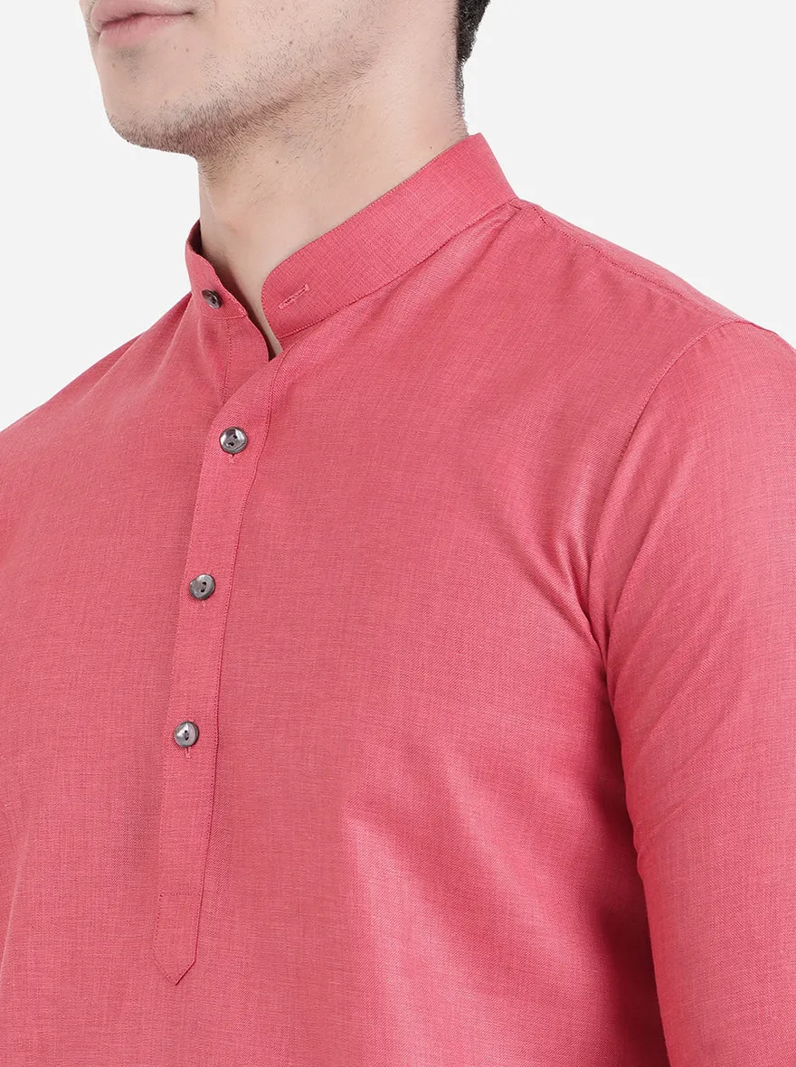 Coral Pink Solid Regular Fit Modi Kurta | JadeBlue