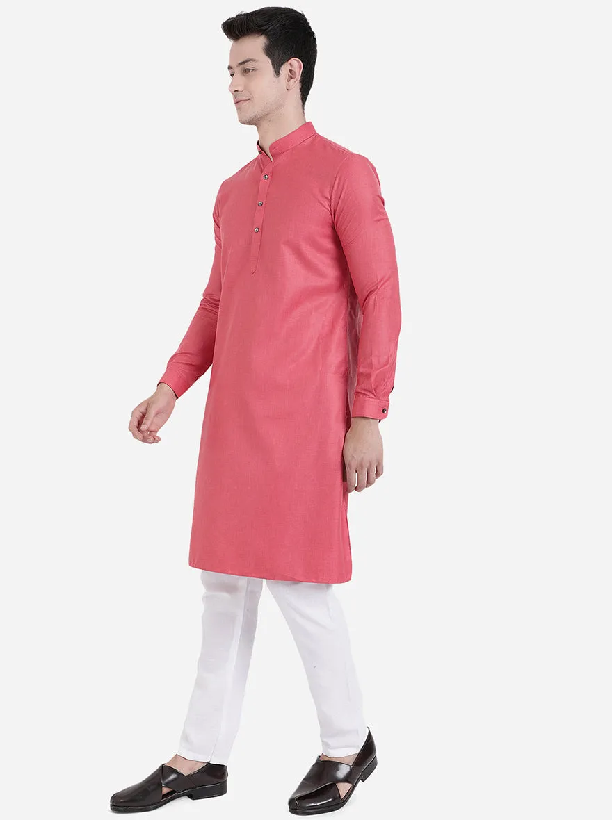 Coral Pink Solid Regular Fit Modi Kurta | JadeBlue