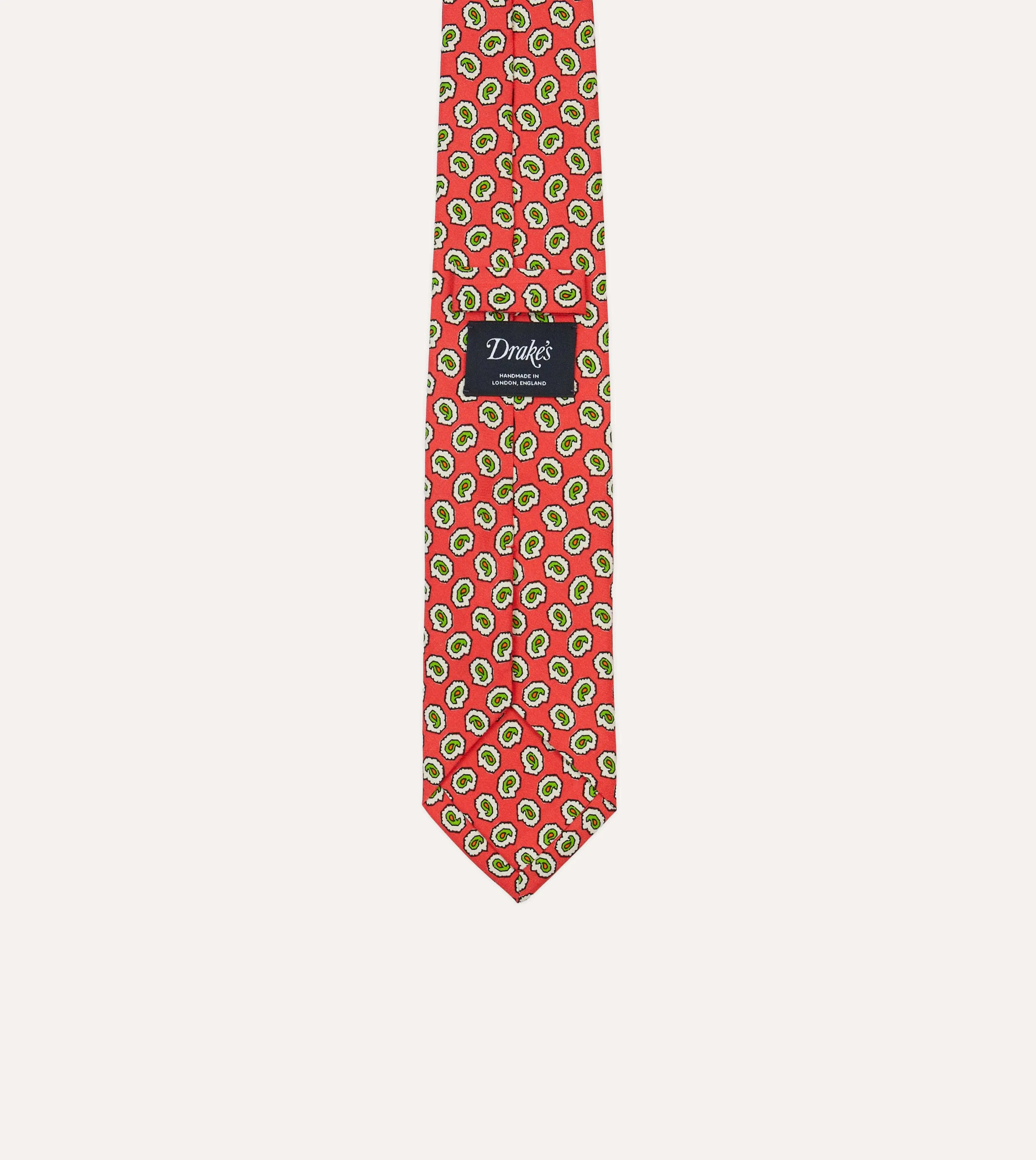 Coral Small Paisley Leaf Print Silk Self Tipped Tie