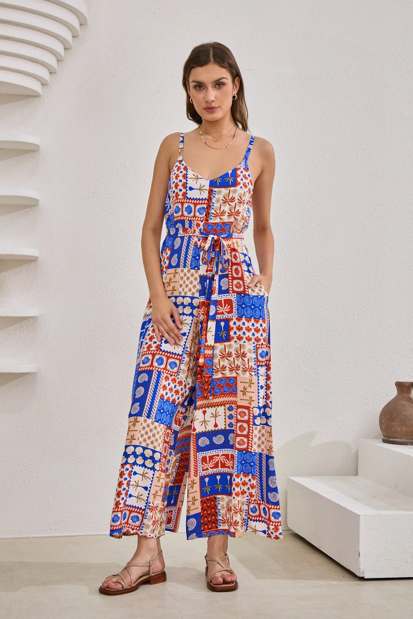 Cordelia Blue Abstract Patchwork Jumpsuit