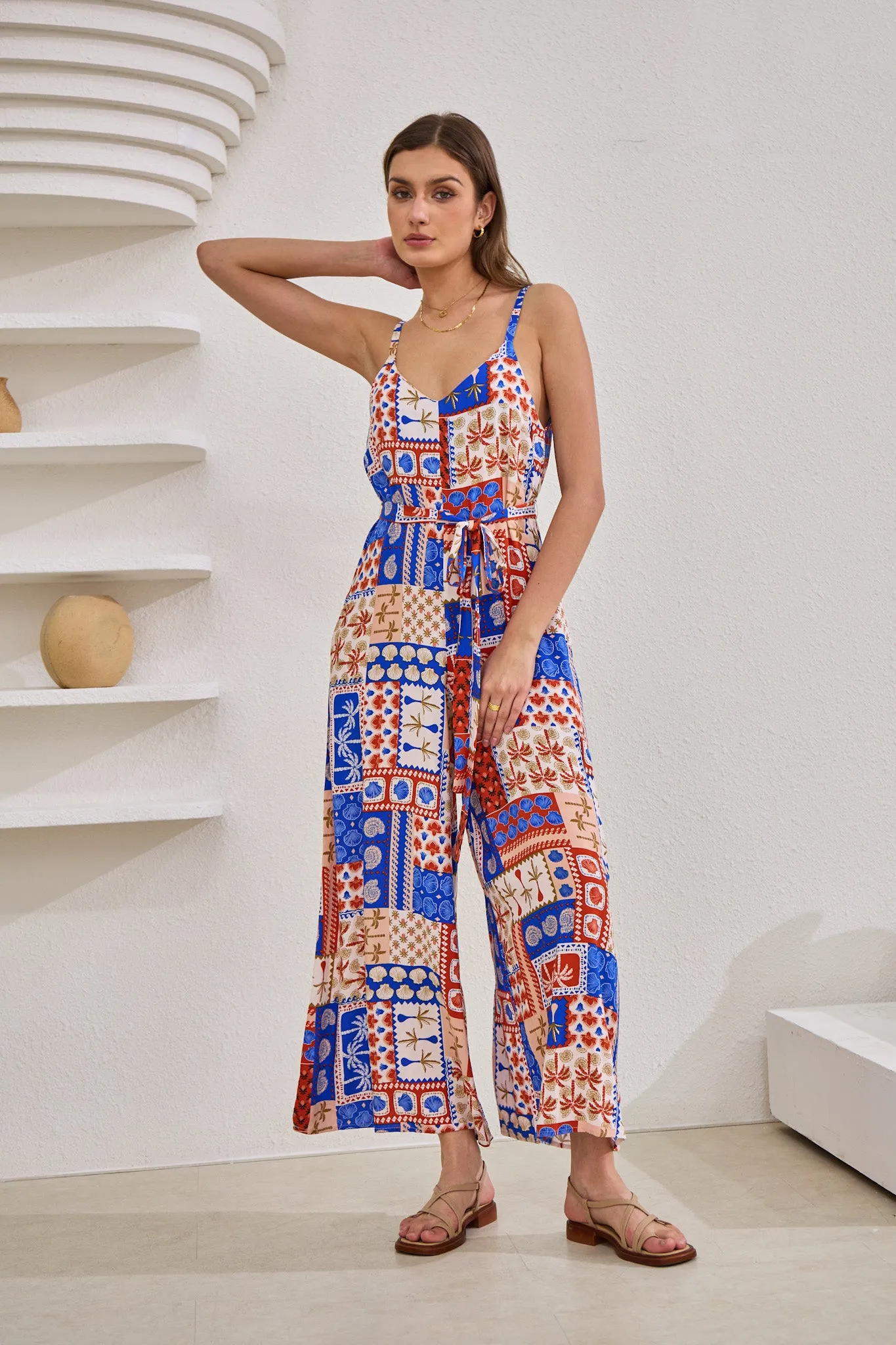 Cordelia Blue Abstract Patchwork Jumpsuit