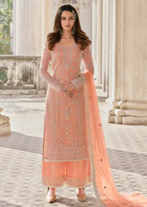 Cording Embroidered Peach Designer Salwar Kameez