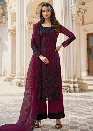 Cording Embroidered Wine Designer Salwar Kameez