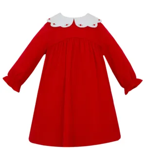 Corduroy Scalloped Dress- Red