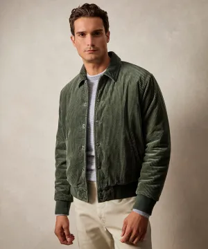 Corduroy Varsity Jacket in Military Green