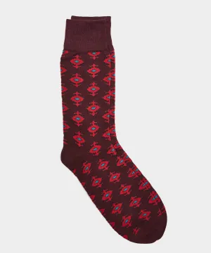 Corgi Retro Pattern Sock in Wine