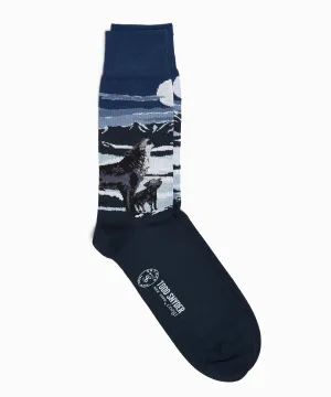 Corgi Wolf Scene Cotton Blend Socks in Navy