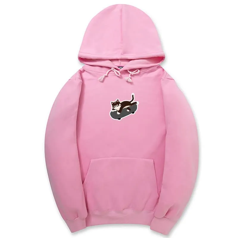 CORIRESHA Teen Kawaii Hoodie Skateboard Cat Casual Long Sleeve Cotton Sweatshirt