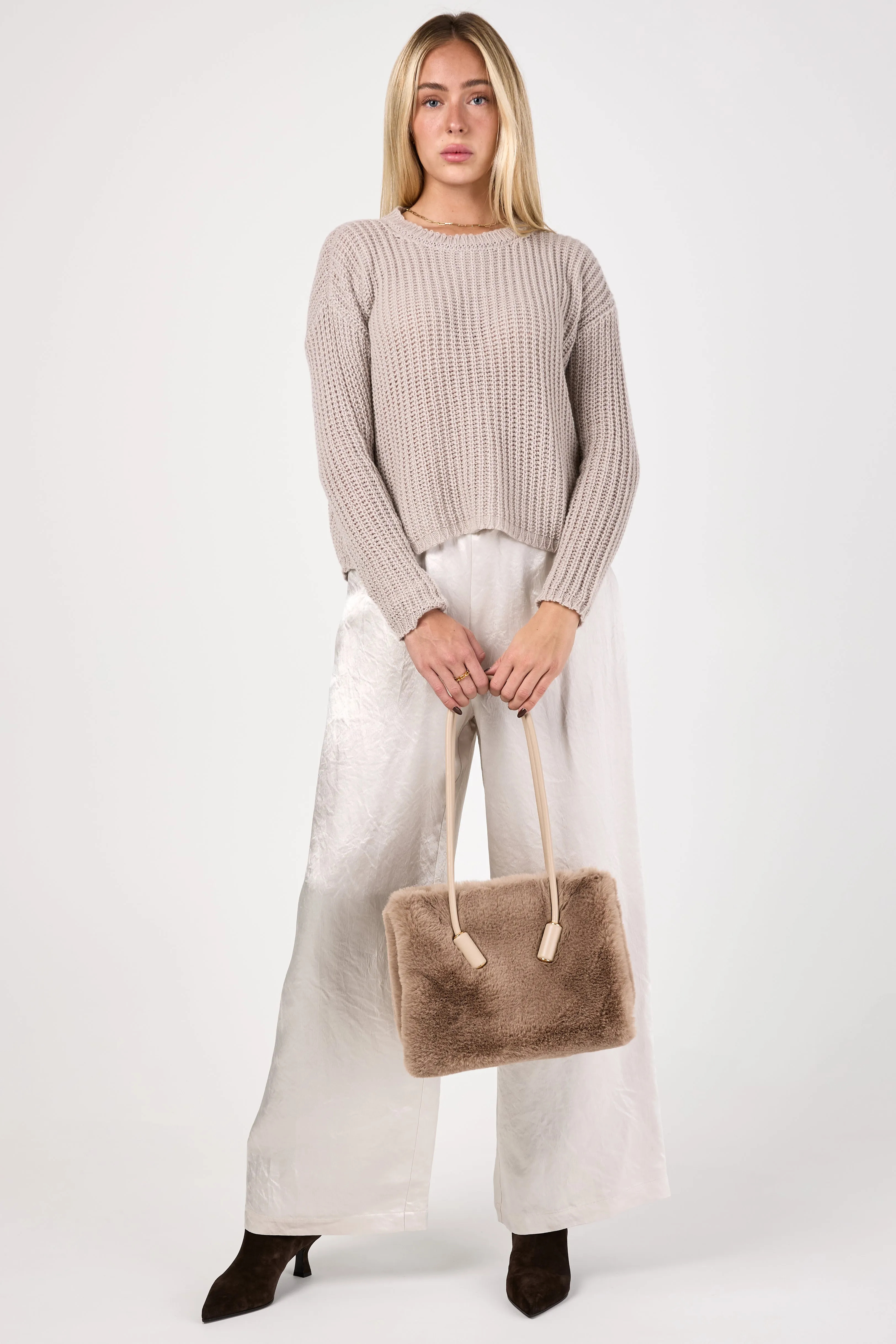 Corn Knit Cashmere Crewneck Sweater in Sand