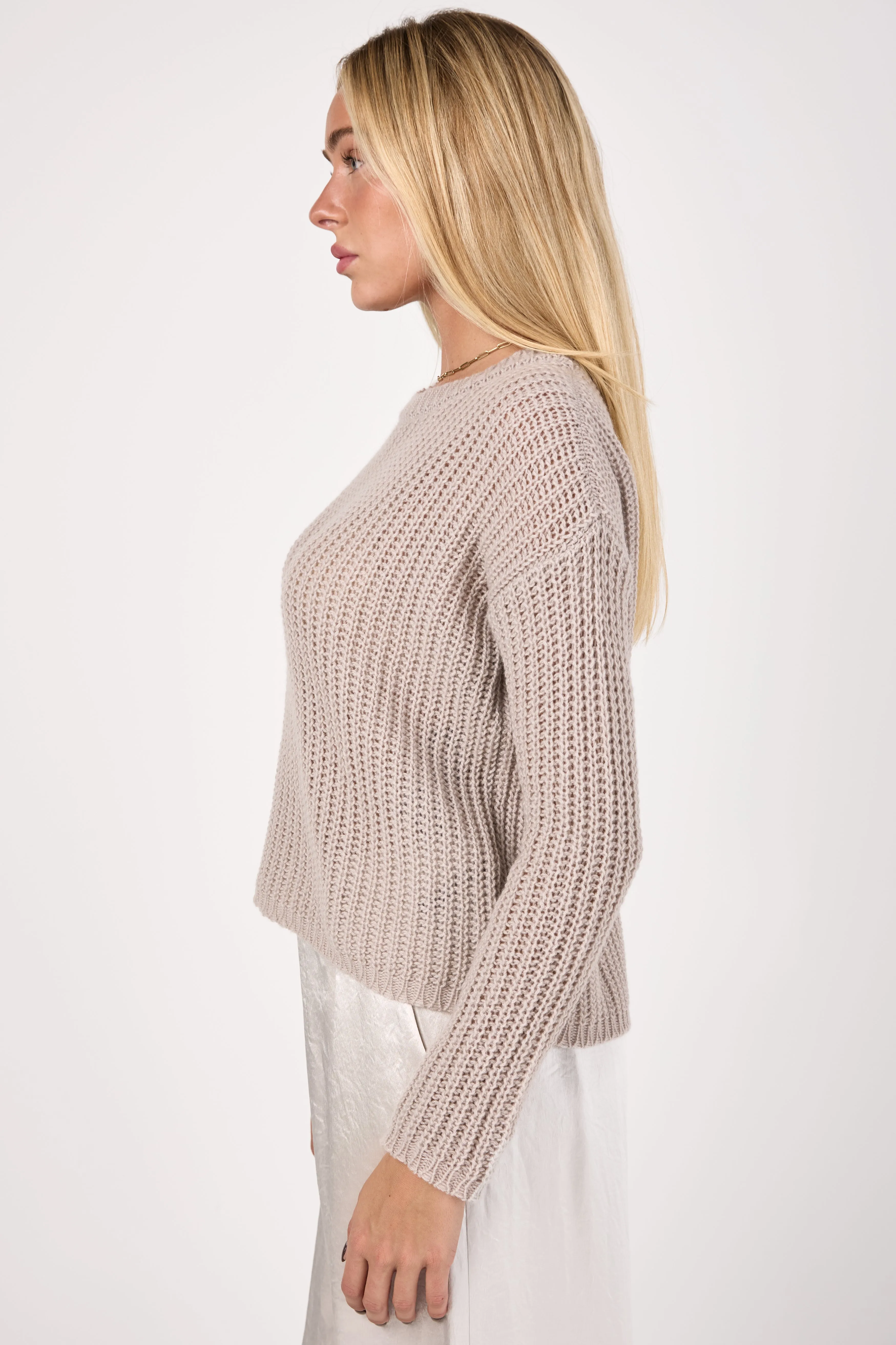 Corn Knit Cashmere Crewneck Sweater in Sand